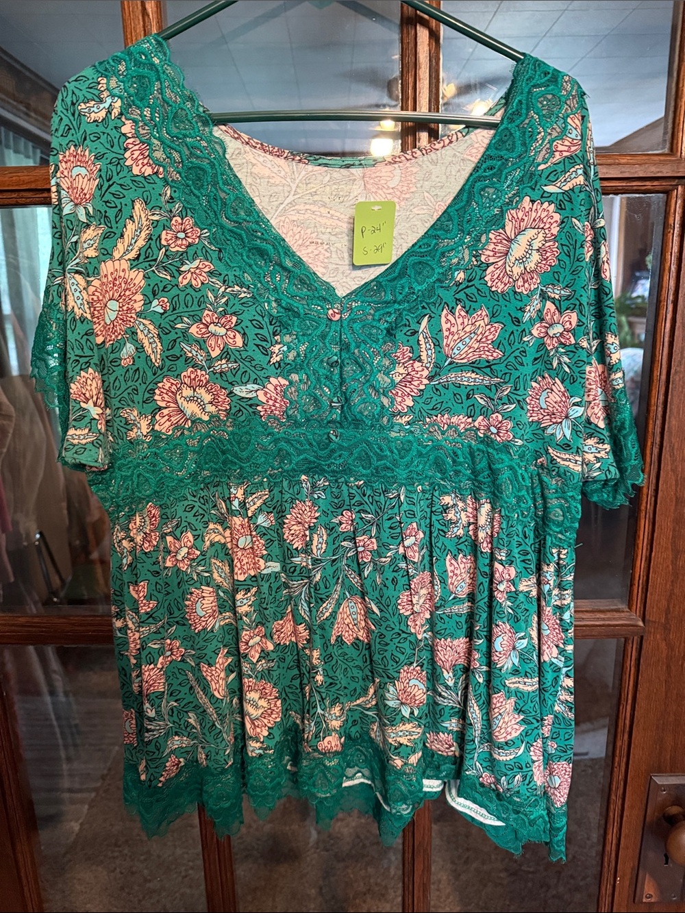 torrid Teal Floral Lace-Trim V-Neck Tunic